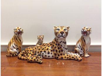 Leopards And Tigers Figurines  Hand Painted Made In Italy