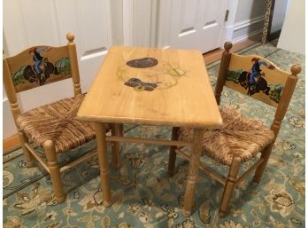 Painted Child Size Western Motif Table And 2 Chairs