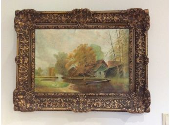 Antique Oil On Canvas Country Scenes