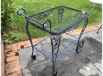Vintage Black Wrought Iron Tea/ Bar Cart  With Glass Top