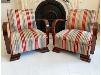 Pair Of Vintage Velvet Upholstered Lounge Chairs