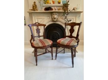 Pair Of Antique Velvet Upholstered Single Armchairs