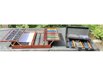 Two Art Sets In Wooden Carry Boxes (See Photos For Details)