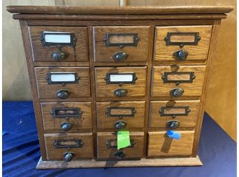 Twelve Drawer Oak Card Catalog Storage Table