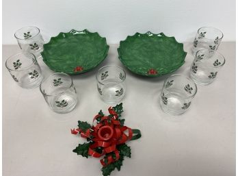 Holly Berry Christmas Serving Pieces & Glassware