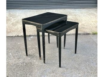 Pair Of Mid Century Italian Black Lacquered Nesting Tables