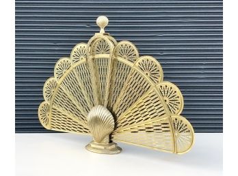Vintage Brass Peacock Style Collapsable Fireplace Screen