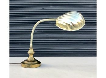 Vintage Brass Gooseneck Table Lamp With Shell Shade