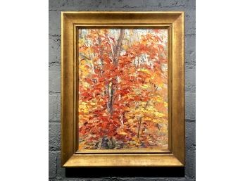 Amazing Textured Abstract Wooded Scene Oil Painting By Signed Dumitru