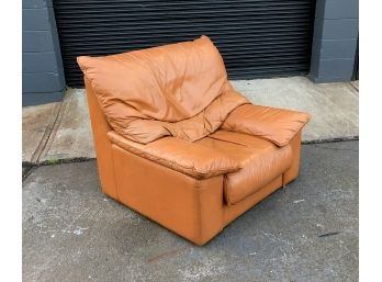 Super Comfortable Vintage Italian Aniline Leather Lounge Chair