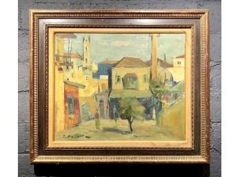 Amazing Mid Century Oil On Canvas By Listed Artist Zoma Baitler (uruguay/lithuania) Titled “Jaffa - Tel Aviv”
