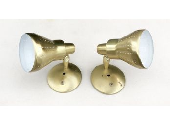 Pair Of Vintage Mid Century Sconces With Perforated Shades