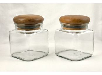 Pair Of Vintage Teak Lidded Storage Jars