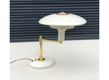 Vintage Brass And White Sightlight Style Saucer Lamp