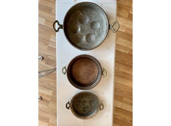 Collection Of 3 Vintage Copper And Brass Pans