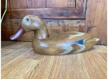 Hand Carved & Painted Wood Duck With Glass Eyes
