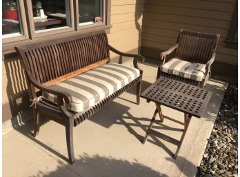 Fantastic Three Piece SMITH & HAWKEN Teak Outdoor Set W/cushions - Settee - Table & Chair