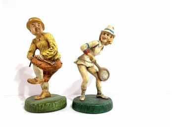 Vintage • Rare • Ideal Originals • Chalkware Tennis Player & Angry Golfer