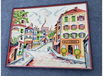 Vintage French Street Scene Needlepoint Art