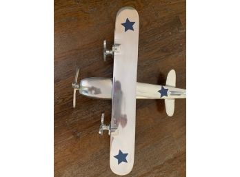 Aluminum Airplane Sculpture + Red Wood Airplane Wall Hanging