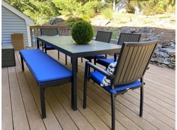 Crate + Barrel Slat Style Outdoor Table, Chairs + Bench