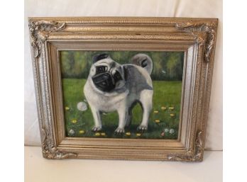 Pug Dog Oil On Canvas Painting