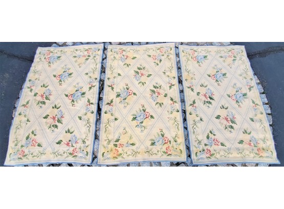Three Vintage Mantas Of Portugal Floral Needlepoint Area Rugs - Wholesale Cost Of $2075 For All