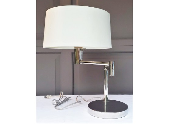 Ralph Lauren Adjustable Weighted Chrome Swing Arm Table Lamp Or Desk Lamp W/Shade
