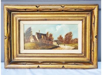 Vintage Framed Signed Countryside Cottage Painting
