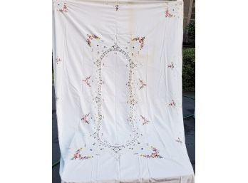 Beautiful Vintage White, Embroidered & Crotcheted Tablecloth
