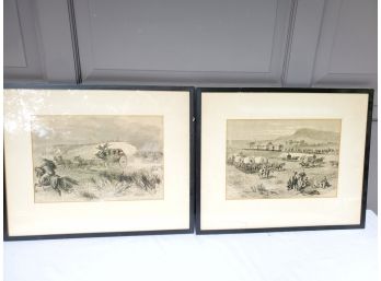 Finely Detailed Pair Of Antique Signed American Indian War Framed Art