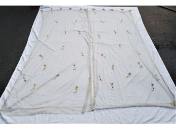 Pair Of Pale Blue Anthropologie Floral Accented Sheer Lacey Curtain Panels