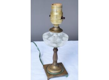Cute Vintage Very Pale Blue Glass & Brass Small Table Lamp
