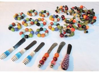 Wire Beaded And Floral Assortment Of Napking Rings & Appetizer Knives
