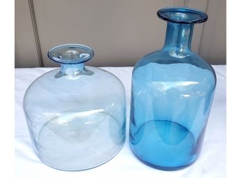 Two Pretty Handblown Blue Bottles
