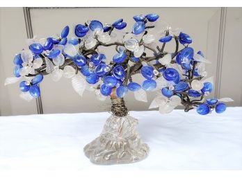 Beautiful Vintage Japanese Bonsai Cobalt Blue & Clear Glass Tree Figurine - MSRP$ 225