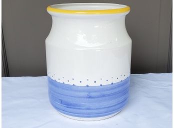 Vintage Dieulefit France Pottery Blue & White Jar/Planter