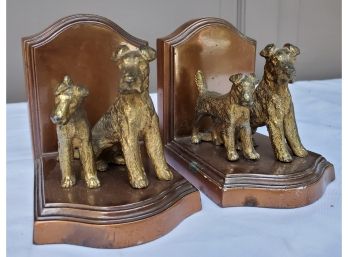 Vintage Pair Of Copper & Brass Airedale Dog Book Ends