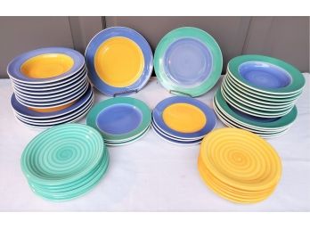 Lovely Set Of Colorful Pier 1 Hand Painted - Fiesta Style Dinnerware - Made In Italy