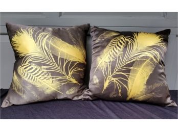 Pair Of Beautiful 100% Silk Brown & Gold West Elm Pillow Covers And Pillows