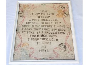 Antique Framed Signed Needlepoint Sampler 'now I Lay Me Down To Sleep'