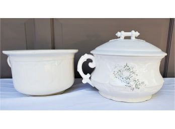 Two Antique Porcelain Chamber Pots/Commodes - Warwick W/Lid