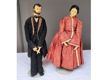 Awesome Antique Abraham Lincoln & Mary Todd Lincoln Dolls - MSRP $225