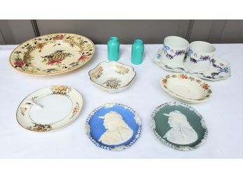 Assortment Porcelain Plates Bowls & Candle Stick Holders Including Two Fantastic Wedgwood Indian Chiefs