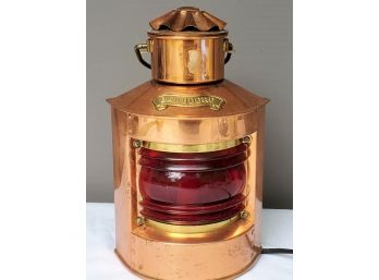 Vintage Copper & Brass Electric Ships Lantern  Bakboord W/Red Glass