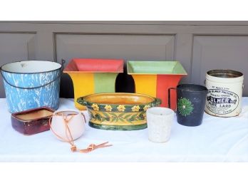 Mixed Assortment Of Gardening Flower Pots, Containers, Buckets & Tins, Tole Pair MSRP $125 Each