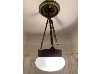 Vintage European Brass And Etched Glass Pendant Light