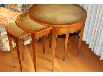 Vintage Leather Top 3 Pc. Nesting Tables Mid Century