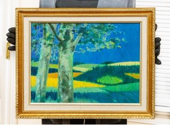 Framed Contemporary Landscape Painting On Canvas - Signed On Reverse