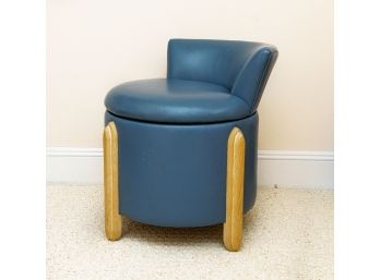 Jay Spectre  Blue Leather & Wood Low Back Swivel Vanity Chair